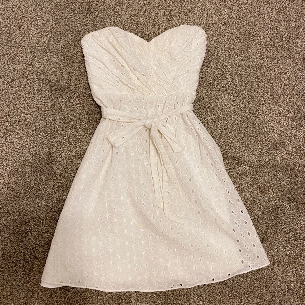 Express strapless white eyelet lace dress